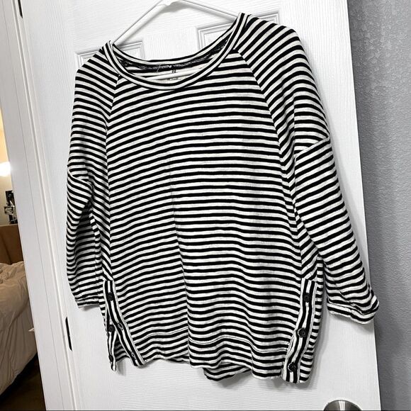 Madewell Black And White Striped Side Button Shirt Small - Picture 2 of 10